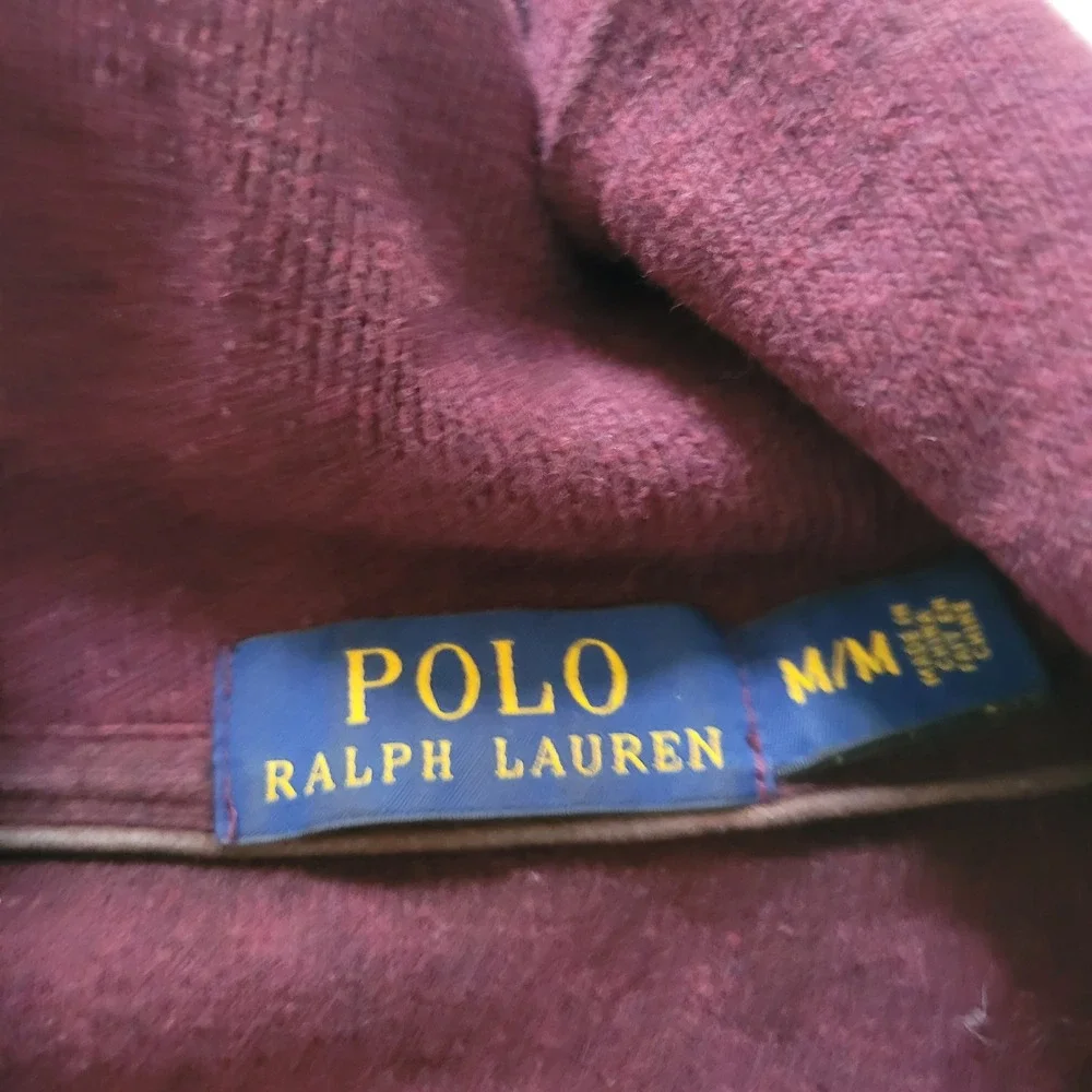 Polo Ralph Lauren Mens Shawl Collar Cotton Sweater‎ Burgundy Maroon M Pony Logo